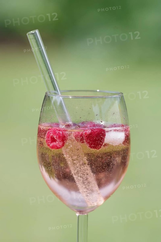 Drink, Lillet, wine glass, raspberries, alcohol, fresh, Lillet with ice and raspberries in a glass with straw