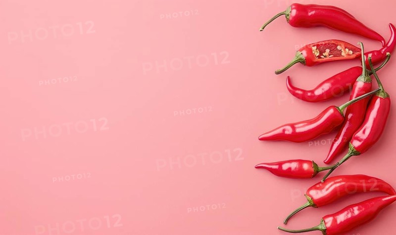Top view of colorful peppers on a pink background AI generated