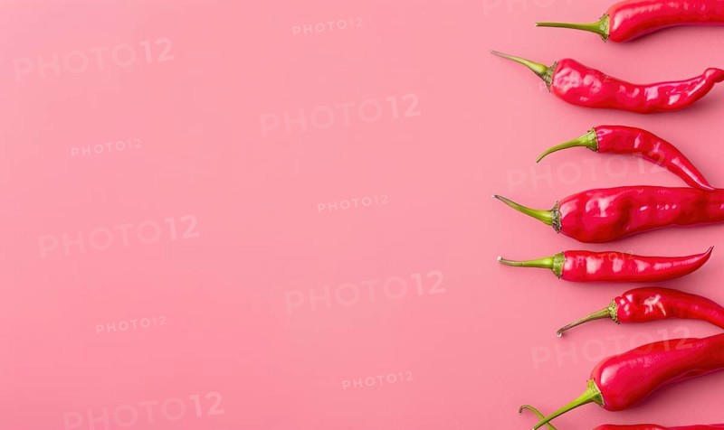 Top view of colorful peppers on a pink background AI generated