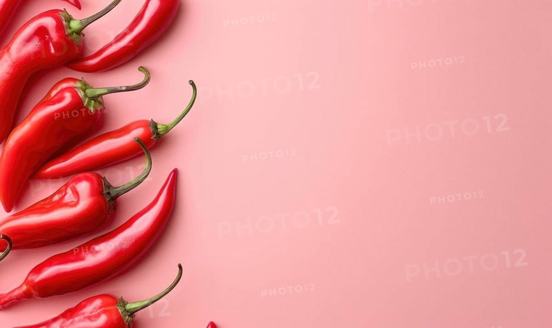 Top view of colorful peppers on a pink background AI generated