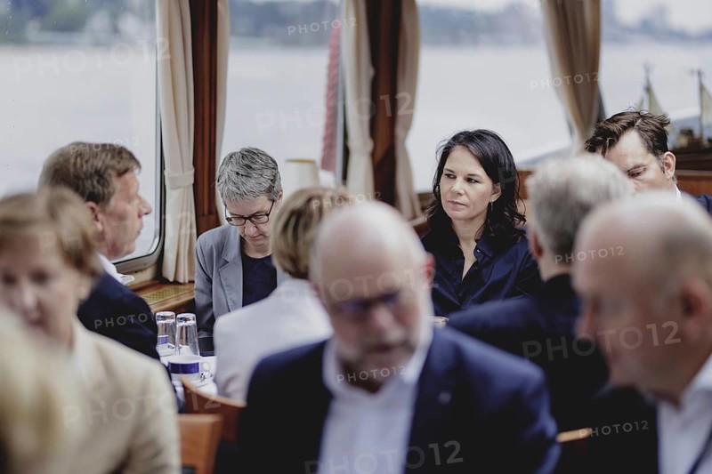 Annalena Bärbock (Bündnis 90/Die Grünen), Federal Foreign Minister, photographed during a boat trip through the port of Hamburg on the barge 'Diplomat' during the Foreign Minister's trip to Germany in Hamburg, 26 July 2024. /