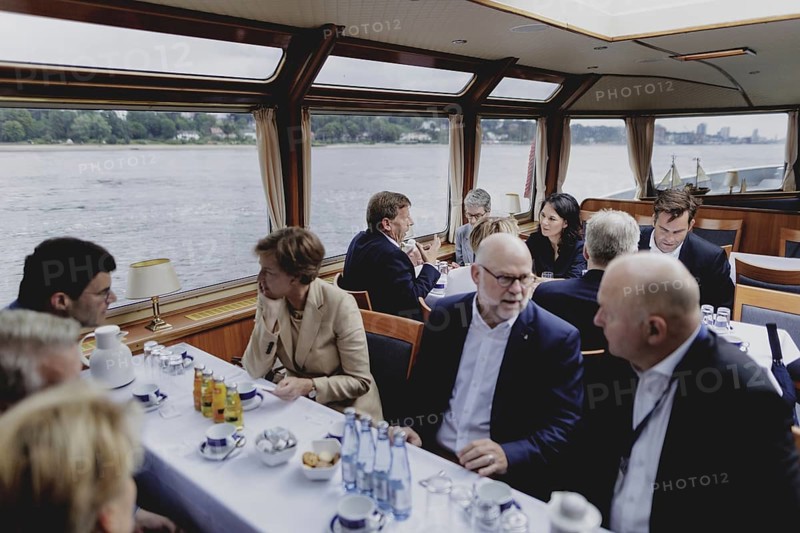 Annalena Bärbock (Bündnis 90/Die Grünen), Federal Foreign Minister, photographed during a boat trip through the port of Hamburg on the barge 'Diplomat' during the Foreign Minister's trip to Germany in Hamburg, 26 July 2024. /