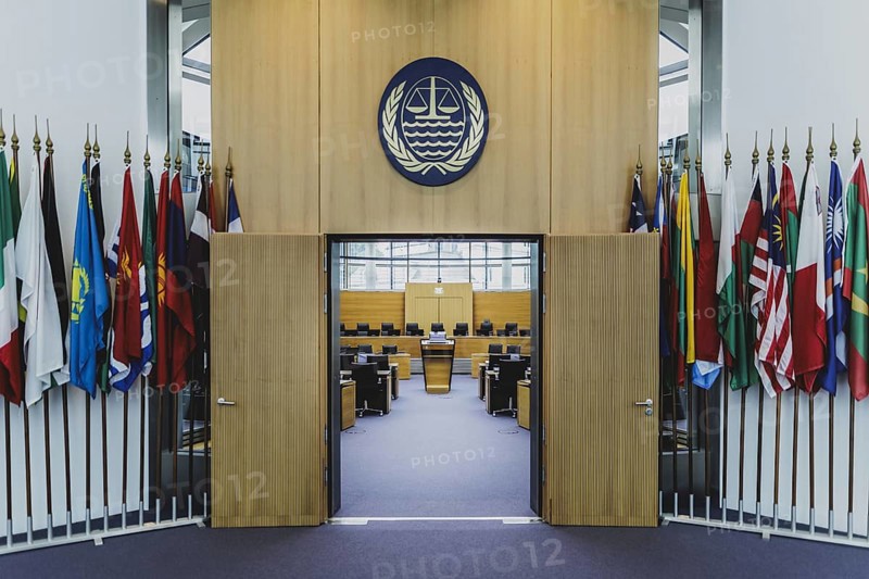 Courtroom at the International Tribunal for the Law of the Sea, photographed in Hamburg, 26 July 2024. /