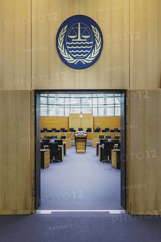 Courtroom at the International Tribunal for the Law of the Sea, photographed in Hamburg, 26 July 2024. /