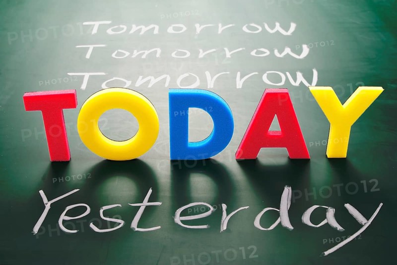 Today, yesterday, and tomorrow words on blackboard, Time concept
