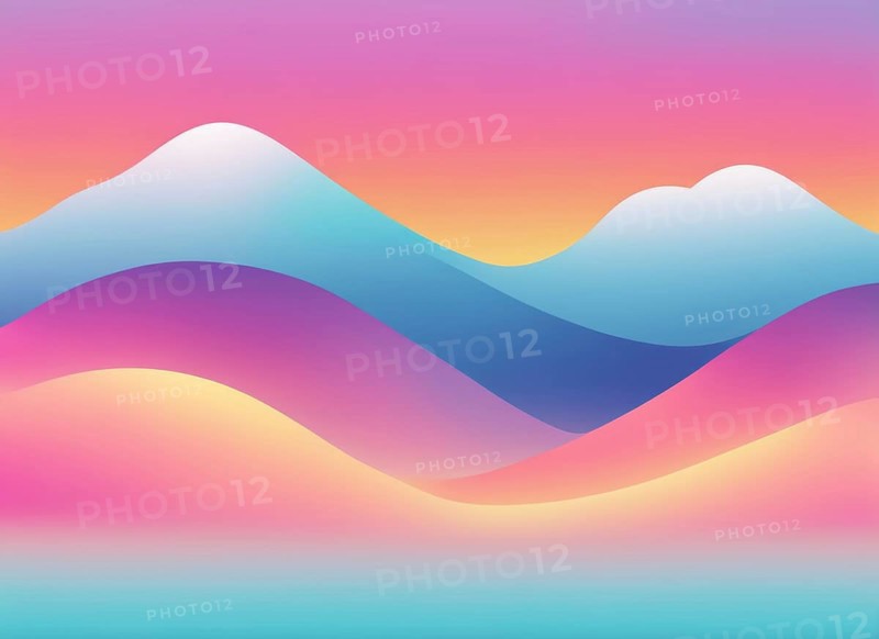 Pastel gradient abstract art depicting smooth, layered mountains in soft pink and blue tones, creating a serene landscape, AI generated