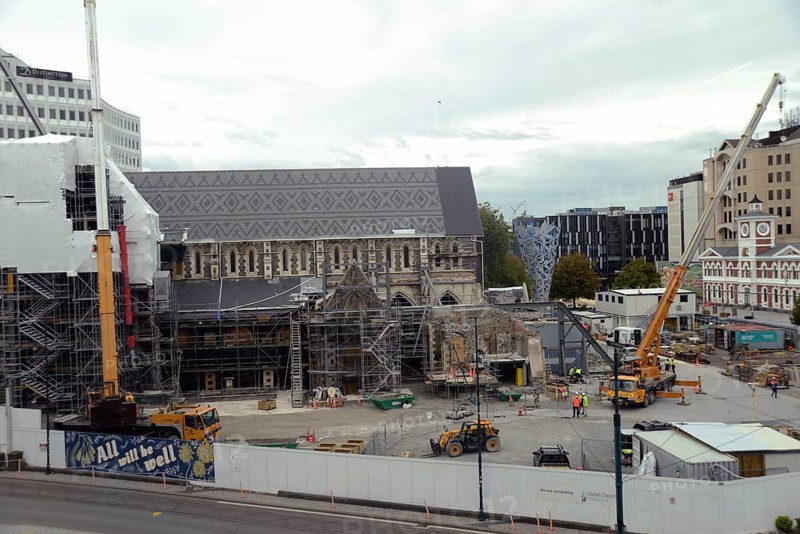 CHRISTCHURCH, NEW ZEALAND, FEBRUARY 24, 2022: A team of tradesmen work on the Anglican Cathedral during the Christchurch rebuild, 11 years after the city was devastated by an earthquake