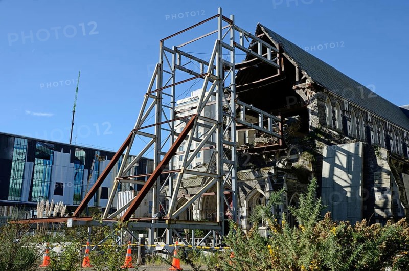 CHRISTCHURCH, NEW ZEALAND, APRIL 20, 2018: The iconic Anglican Cathedral remains a ruin in Christchurch, South Island, New Zealand, since the earthquake of 22-2-2011, Oceania