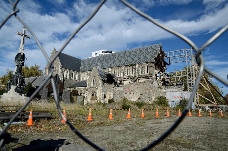 CHRISTCHURCH, NEW ZEALAND, APRIL 20, 2018: The iconic Anglican Cathedral remains a ruin in Christchurch, South Island, New Zealand, since the earthquake of 22-2-2011, Oceania