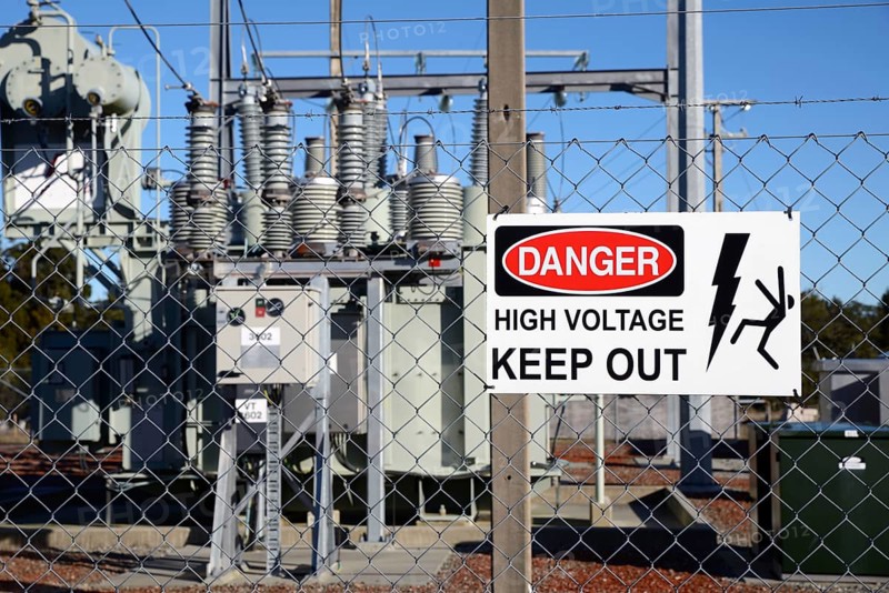 Signage warns people against accessing an electrical sub-station