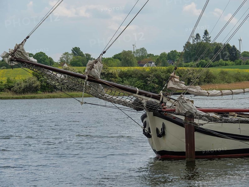 Close-up of the mast of a sailing boat against a calm natural backdrop, Kappeln, Schleswig-Holstein, Germany, Europe
