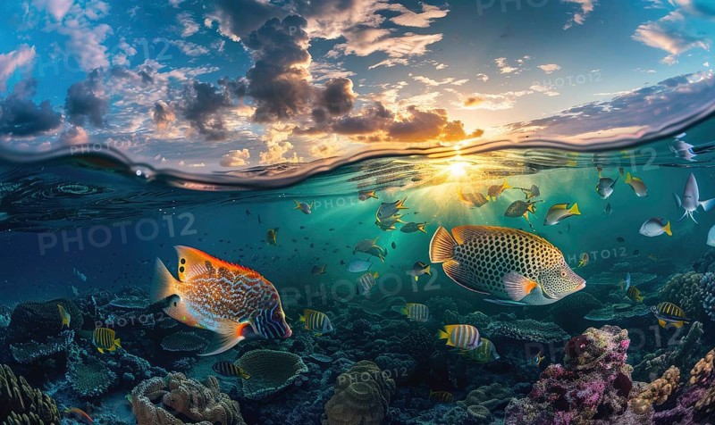 Triggerfish in the water nature background AI generated