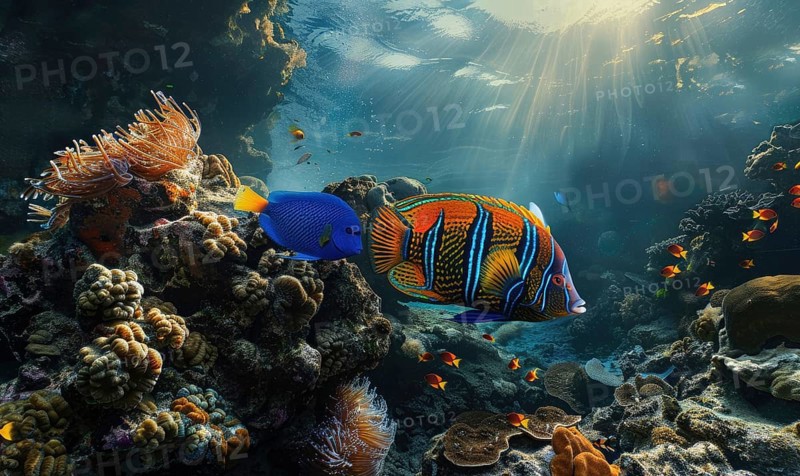 Royal angelfish in the water closeup view AI generated