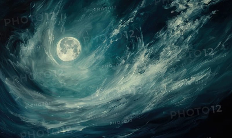 Painting of a moonlit night sky with wispy altostratus clouds AI generated