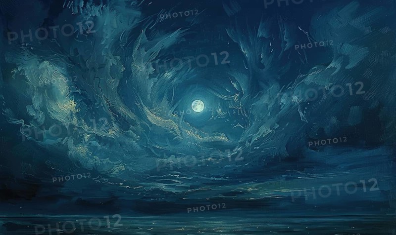 Painting of a moonlit night sky with wispy altostratus clouds AI generated