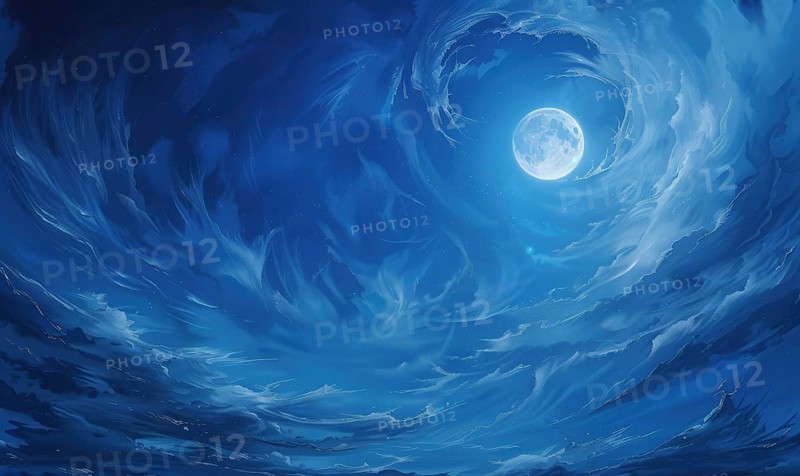 Painting of a moonlit night sky with wispy altostratus clouds AI generated