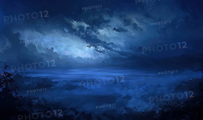 Painting of a foggy night sky with low-lying stratus clouds AI generated