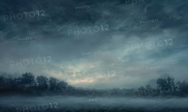 Painting of a foggy night sky with low-lying stratus clouds AI generated