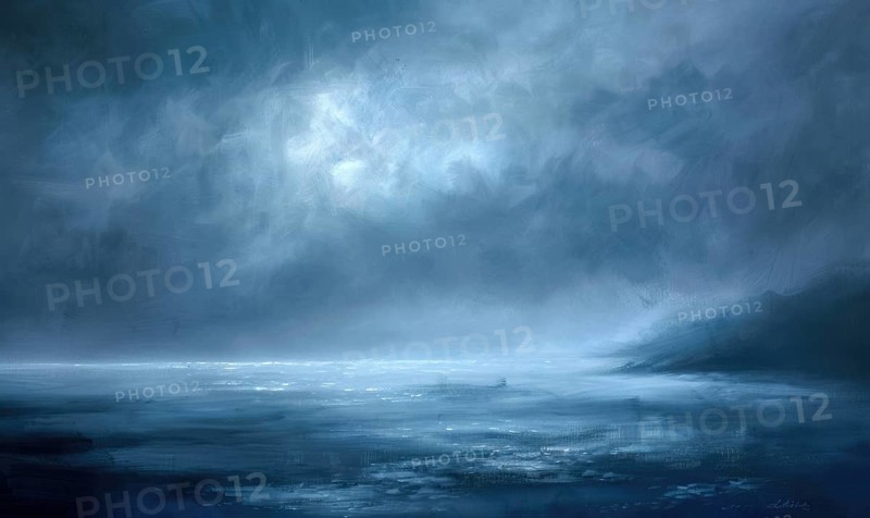 Painting of a foggy night sky with low-lying stratus clouds AI generated
