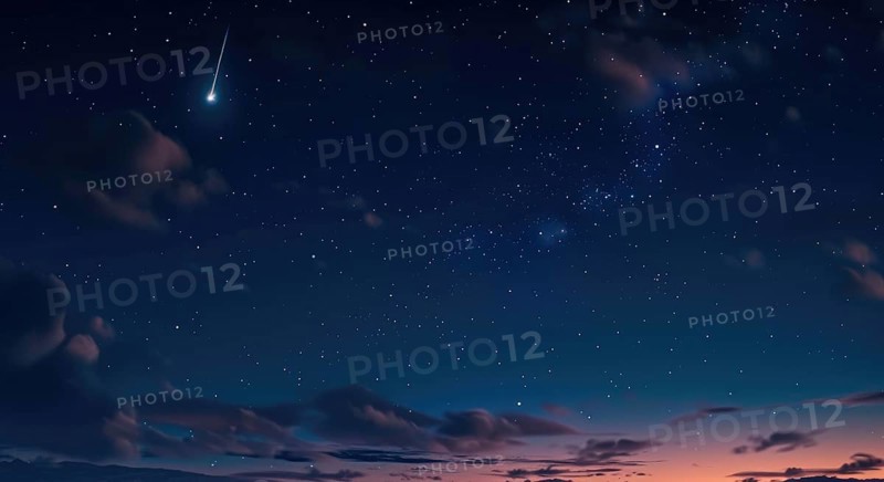 Night sky with scattered clouds and a shooting star AI generated