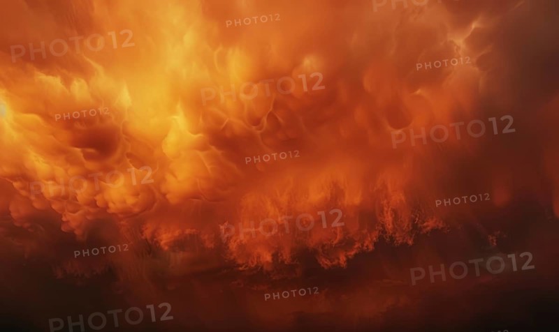 Fiery red-orange sky and dramatic clouds, sky background AI generated