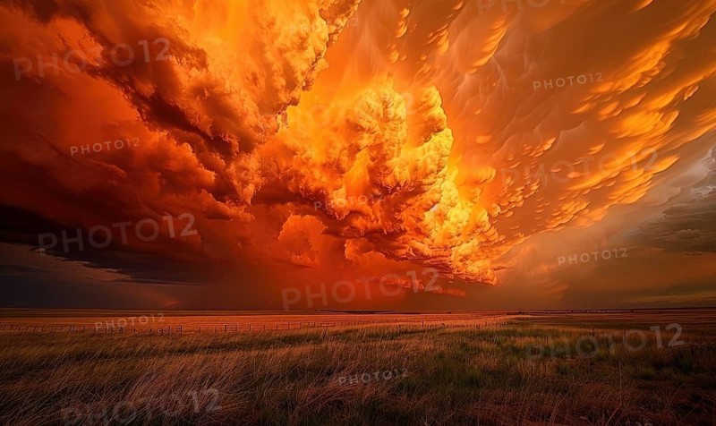 Fiery red-orange sky and dramatic clouds, sky background AI generated