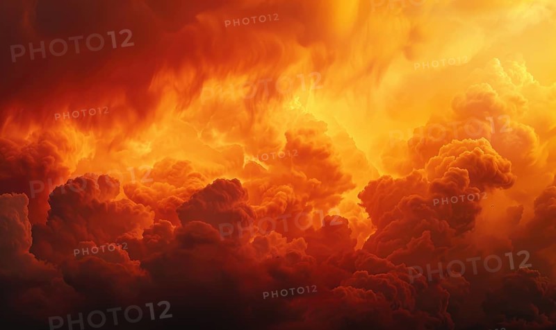 Fiery red-orange sky and dramatic clouds, sky background AI generated