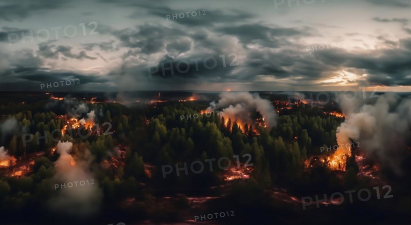 Forest fires view from above, trees are burning in the mountains, AI generated