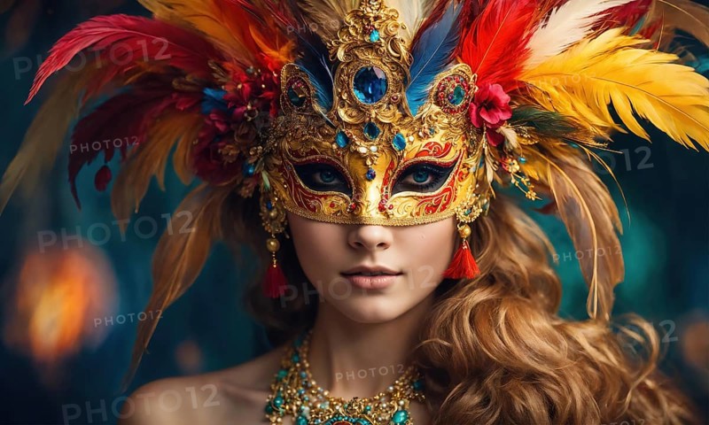 Beautiful young woman in a Venetian mask at the masquerade. ai generative, AI generated