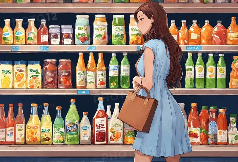 The beautiful woman is looking at the shelves to buy something from the supermarket. ai generative, AI generated