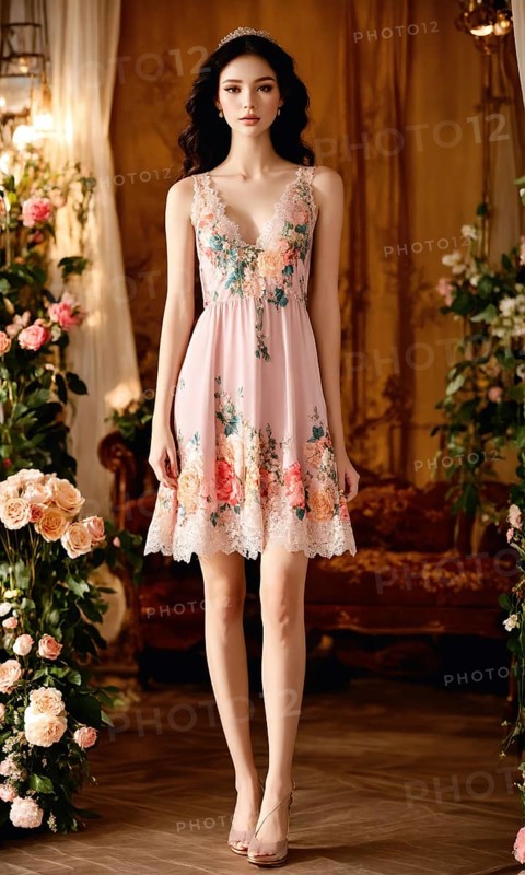 Mini dress with low neckline on a mannequin. ai generative, AI generated