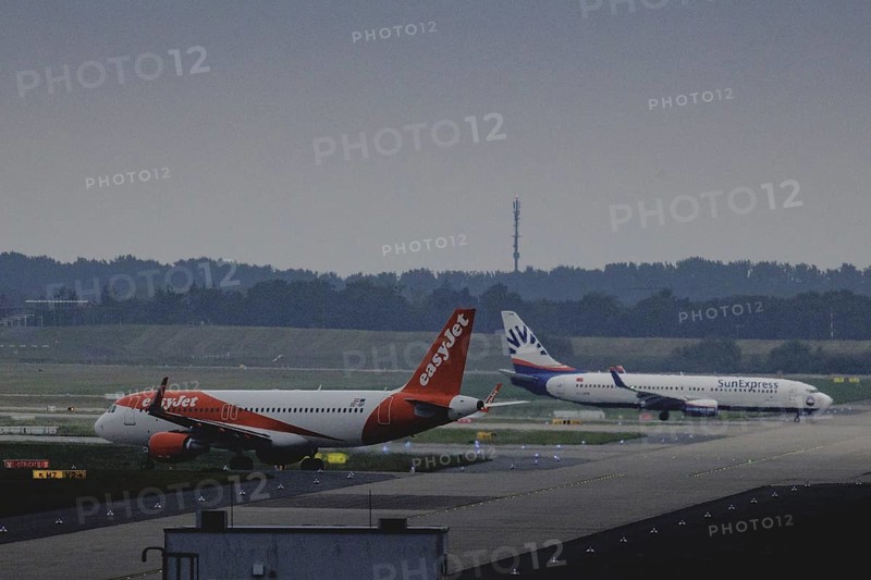 Two aircraft operated by easyjet and SunExpress, photographed at Berlin Brandenburg Airport 'Willy Brandt'Äô (BER) in Schönefeld, 08/08/2024