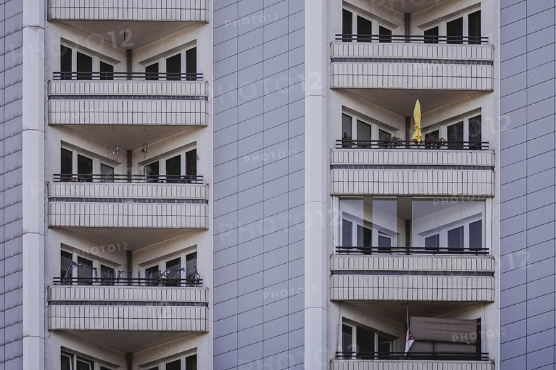 A parasol on a balcony of a block of flats, taken in Berlin, 07/08/2024