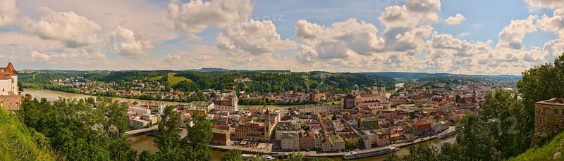View over the historic old town of Passau from 'Veste Oberhaus', Bavaria, Germany, Europe