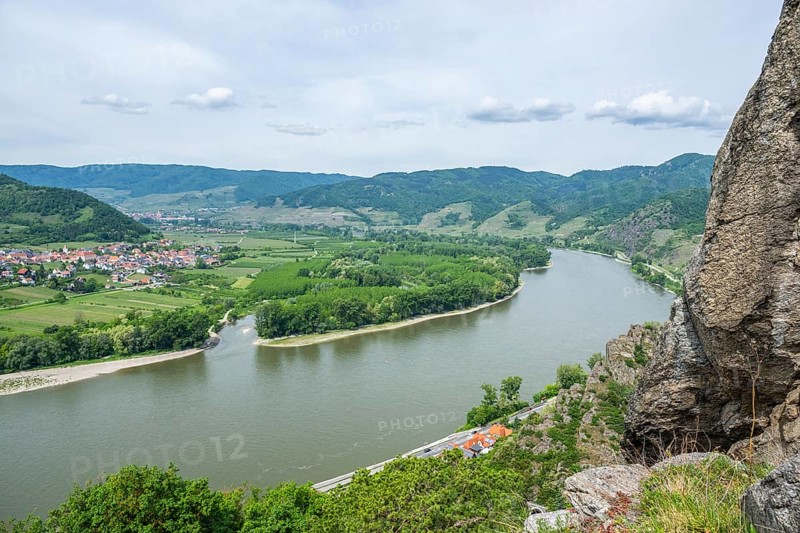 View from Dürnstein castle in spring, Dürnstein, Danubia river, Wachau, Austria, Europe