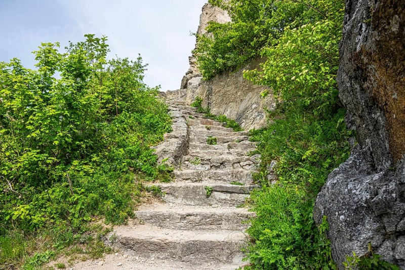 Stairs at Dürnstein castle in spring, Austria, Europe