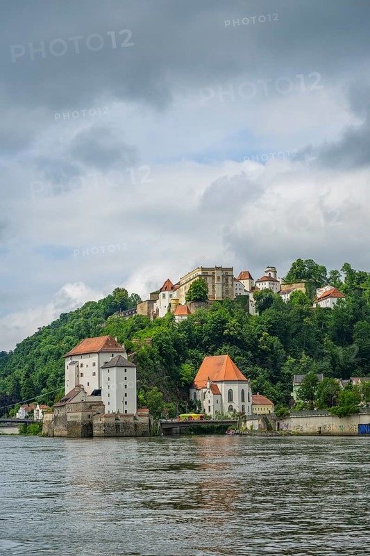 View from Danubia river on 'Veste Oberhaus', Passau, Bavaria, Germany, Europe