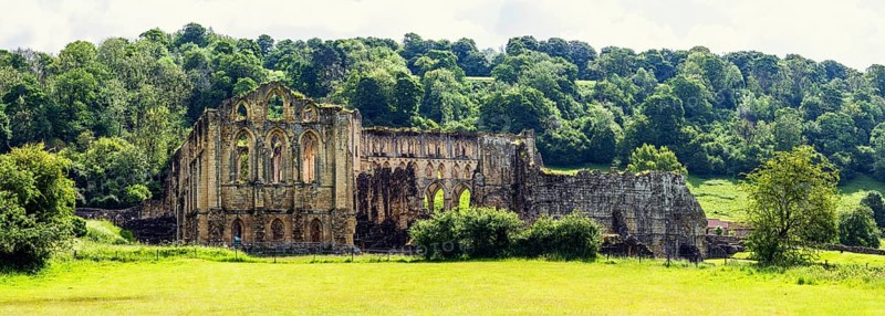 Panorama of Rievaulx Abbey, North York Moors National Park, North Yorkshire, England, UK