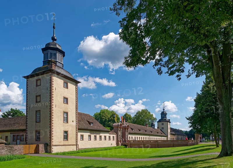 Corvey Castle, also known as Corvey Monastery, UNESCO World Heritage Site, in the Weserbergland. Corvey, Höxter, North Rhine-Westphalia, Germany, Europe