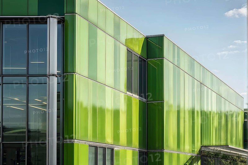 Green cardboard factory symbolizing green washing concept, AI generated