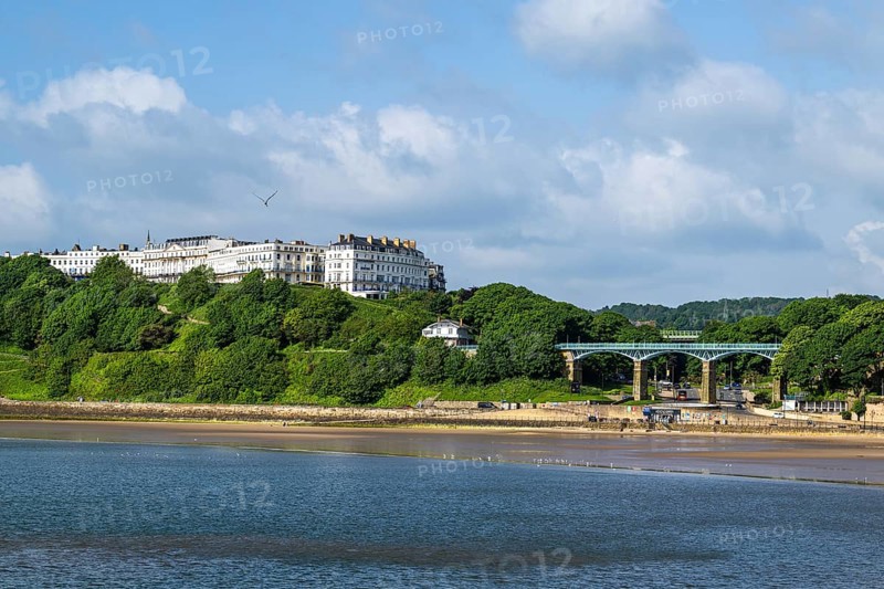 View over Scarborough Beach and South Bay Beach, Scarborough, North Yorkshire, England, United Kingdom, Europe