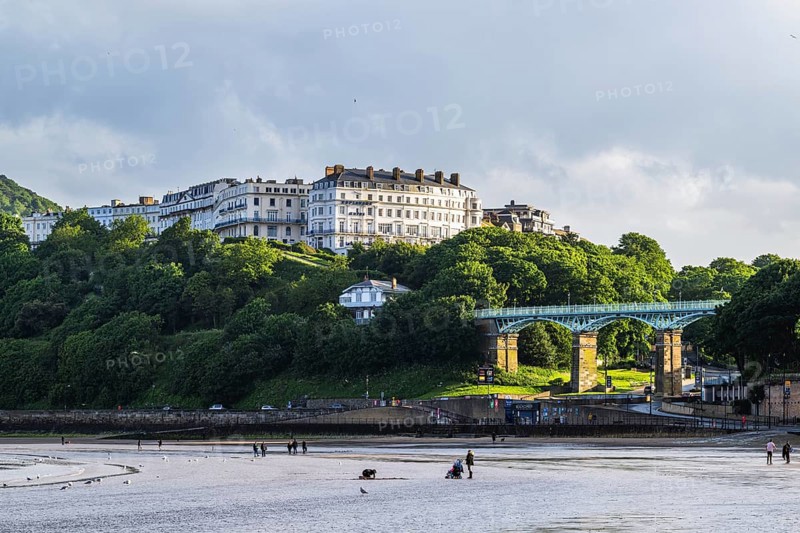 View over Scarborough Beach and South Bay Beach, Scarborough, North Yorkshire, England, United Kingdom, Europe