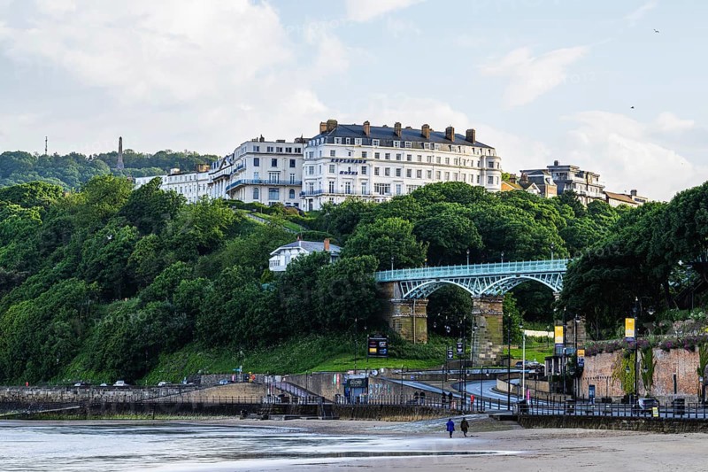 View over Scarborough Beach and South Bay Beach, Scarborough, North Yorkshire, England, United Kingdom, Europe