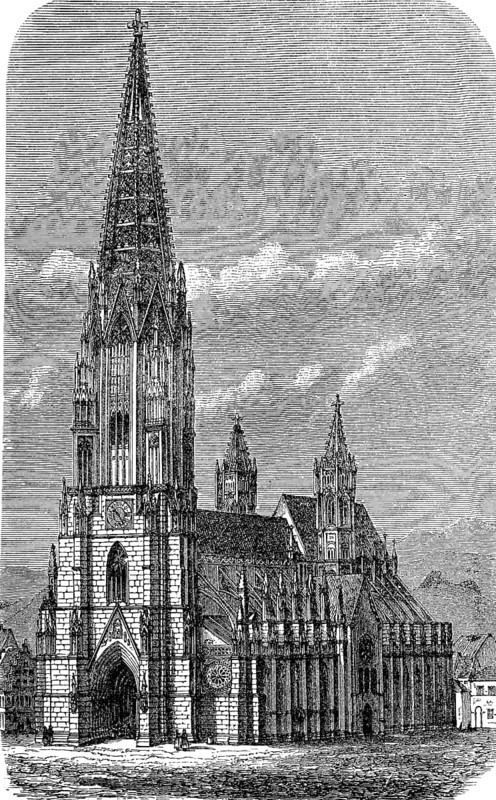 The Minster in Freiburg in Baden-Württemberg, Germany, in 1880, Historical, digital reproduction of an original from the 19th century, Europe