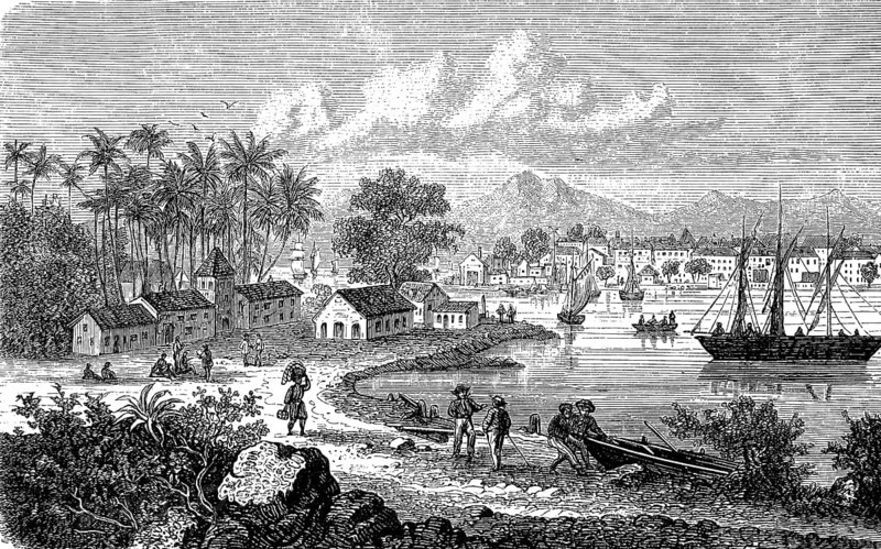 The town of Pointe a Pitre, Pointe-a-Pitre, on the island of Guadeloupe, Lesser Antilles, in 1878, Historical, digital reproduction of an original from the 19th century