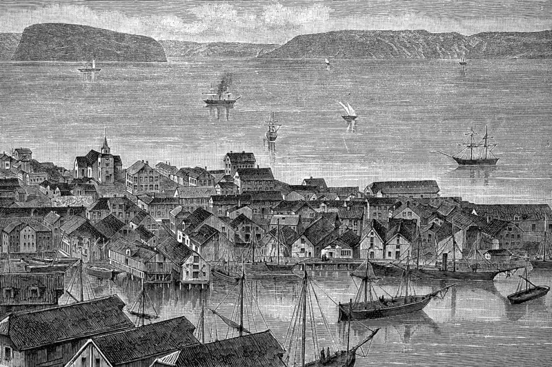 The town of Hammerfest in the north of Norway, in 1880, Historical, digital reproduction of an original from the 19th century