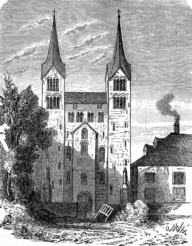 Benedictine Abbey Corvey, Korvei in North Rhine-Westphalia, Germany, in 1880, Historical, digital reproduction of an original from the 19th century, Europe