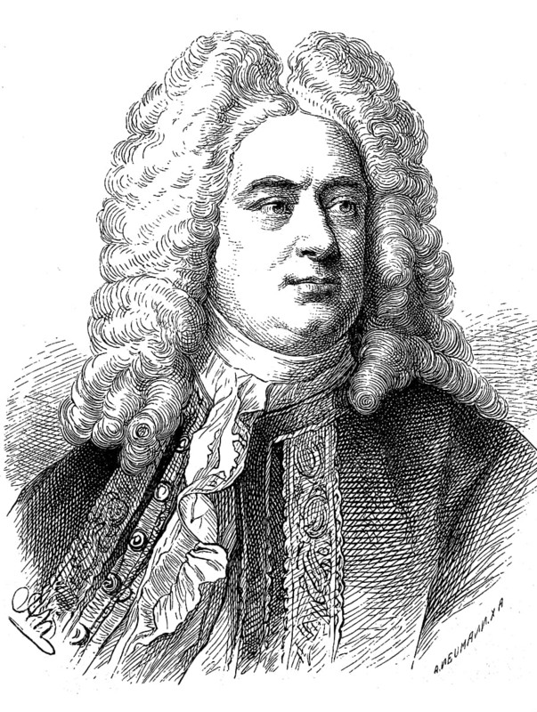 Georg Friedrich Haendel, 5 March 1685, 14 April 1759, a German Baroque composer who had been a British citizen since 1727, Historical, digital reproduction of an original from the 19th century