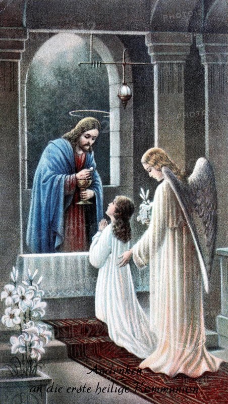 Holy picture, commemoration of the first holy communion, Germany, 1900, historical, digital reproduction of an original from the 19th century, Europe