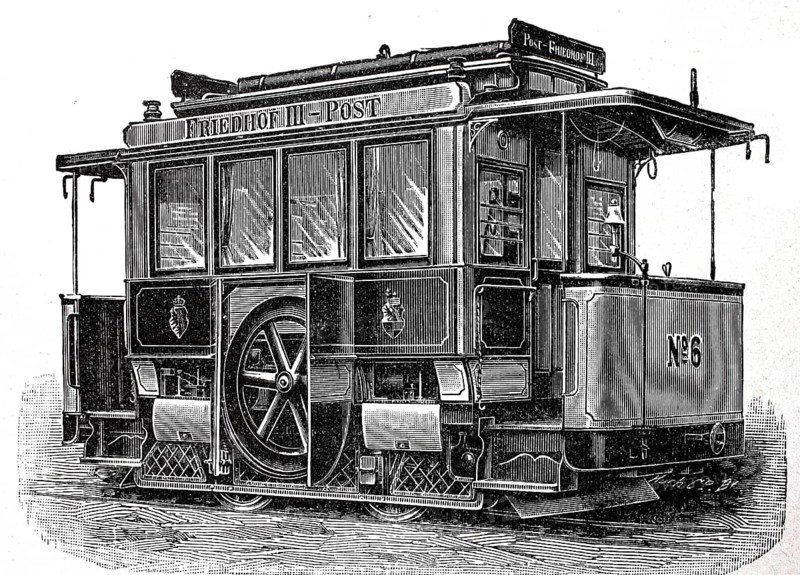 Carriage of the Dessau gas railway, tram with gas traction, at the opening in 1894, Dessau, Germany, Historical, digital reproduction of an original from the 19th century, Europe